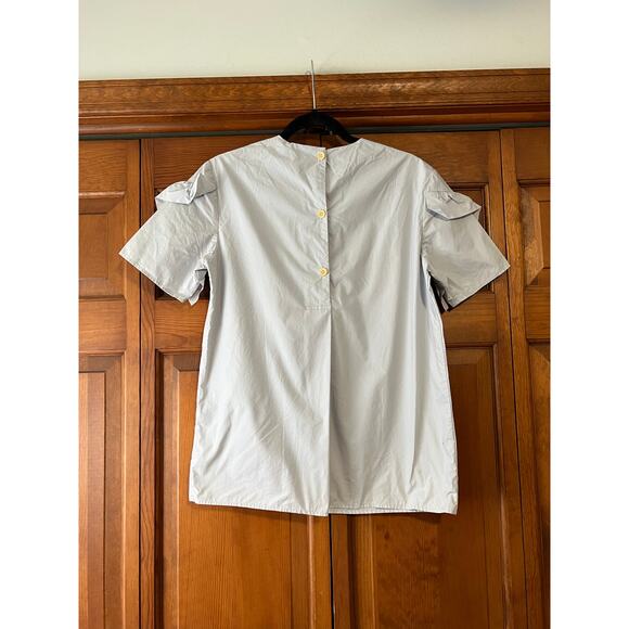 Yune Ho Women’s Cotton Blouse Button Back Ruffle Sleeves Light Blue Size 36 (S) - Picture 8 of 10